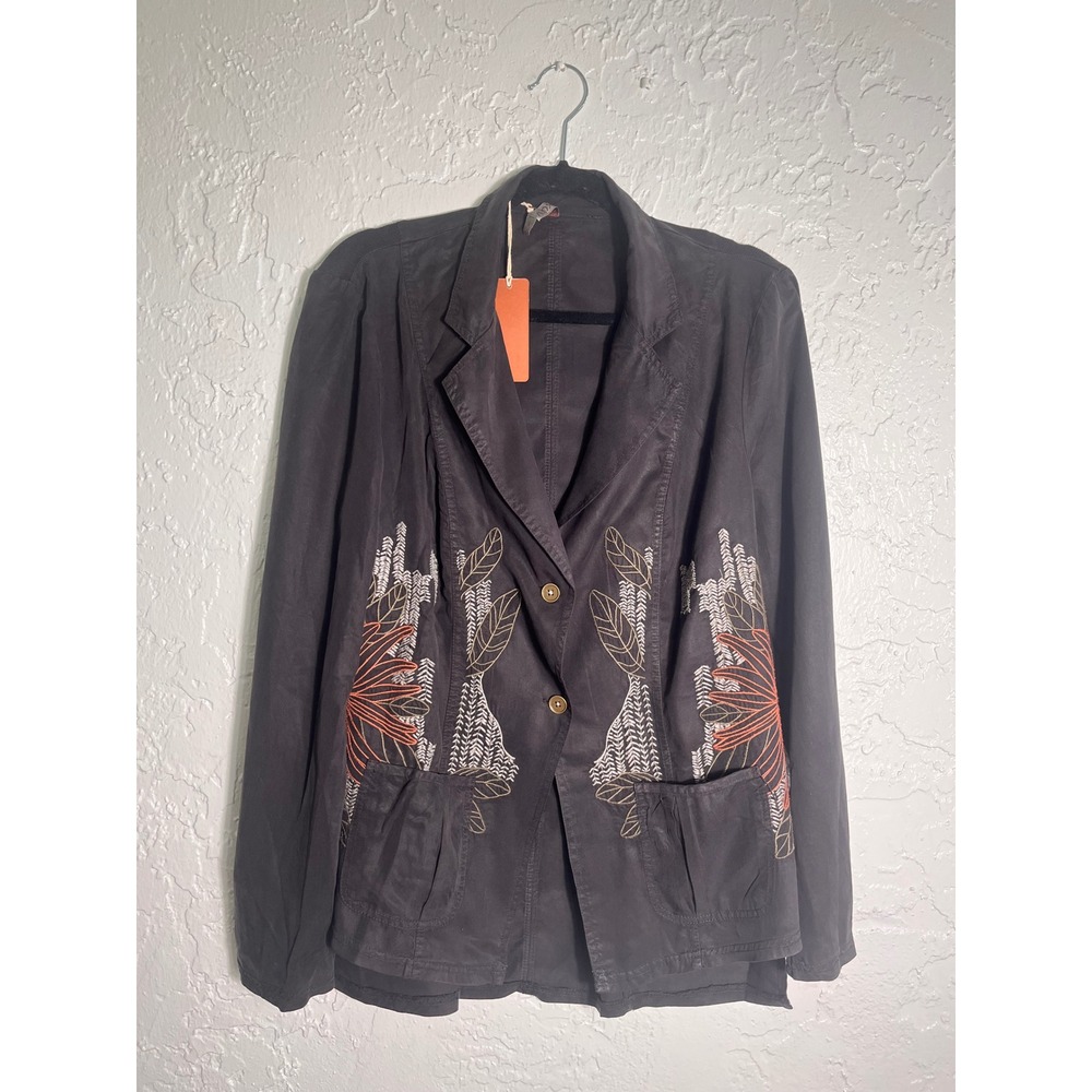 XCVI Wearables Charcoal Gray Embroidered Lyocell Blazer Jacket Womens Large NWT
